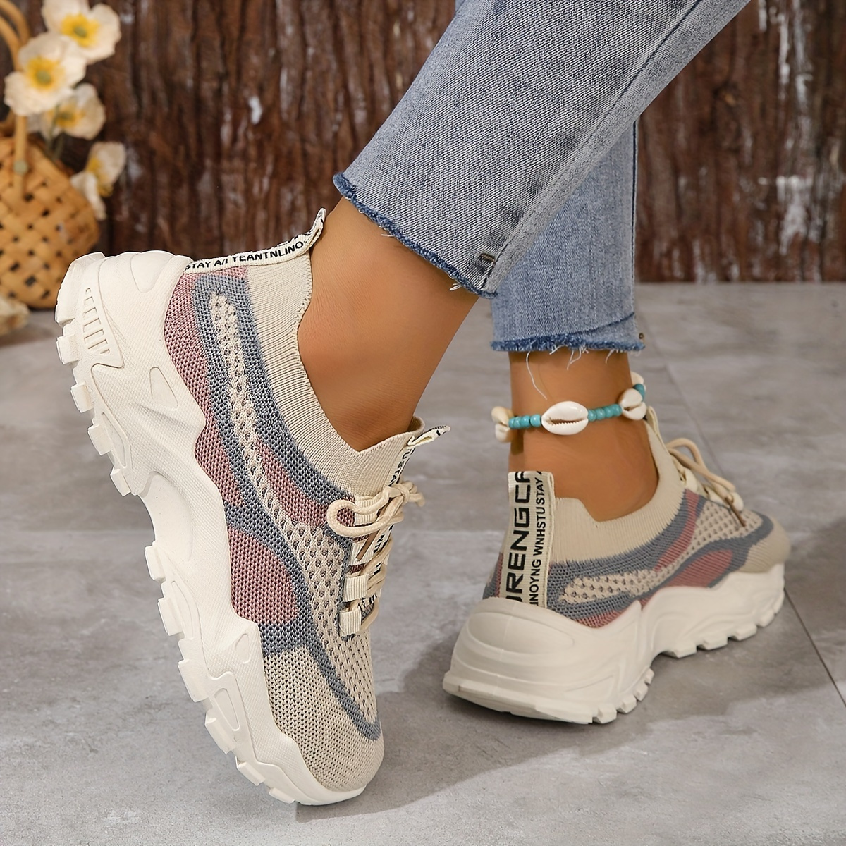 womens breathable mesh platform sneaker casual lace up outdoor shoes comfortable low top sneaker plus size