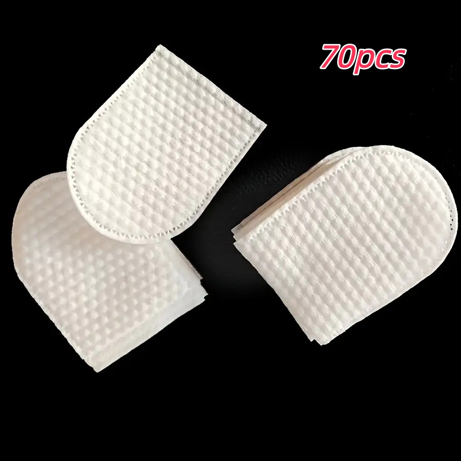 Image of 70pcs U-shaped Pocket Makeup Remover Pads| Unscented Disposable Non-woven Cleansing Wipes, , Beige, Travel-friendly, Suitable For Face& Body
