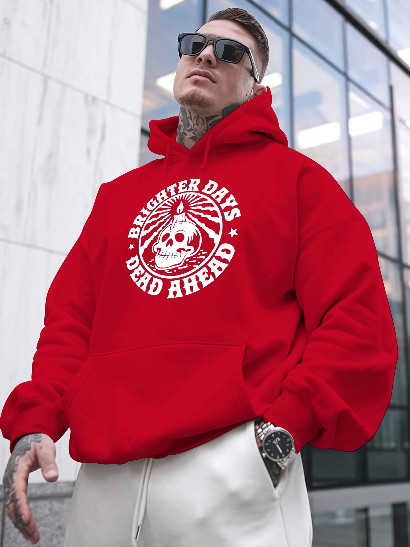 sudadera capucha hombre forrada en vellón estampado calavera