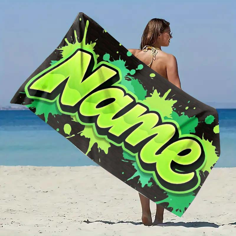 TEMU 1pc Personalized Custom Graffiti Themed Beach Towel, Suitable For Camping, Travel, Beach Accessories, Super Absorbent, Extra Large, Soft And