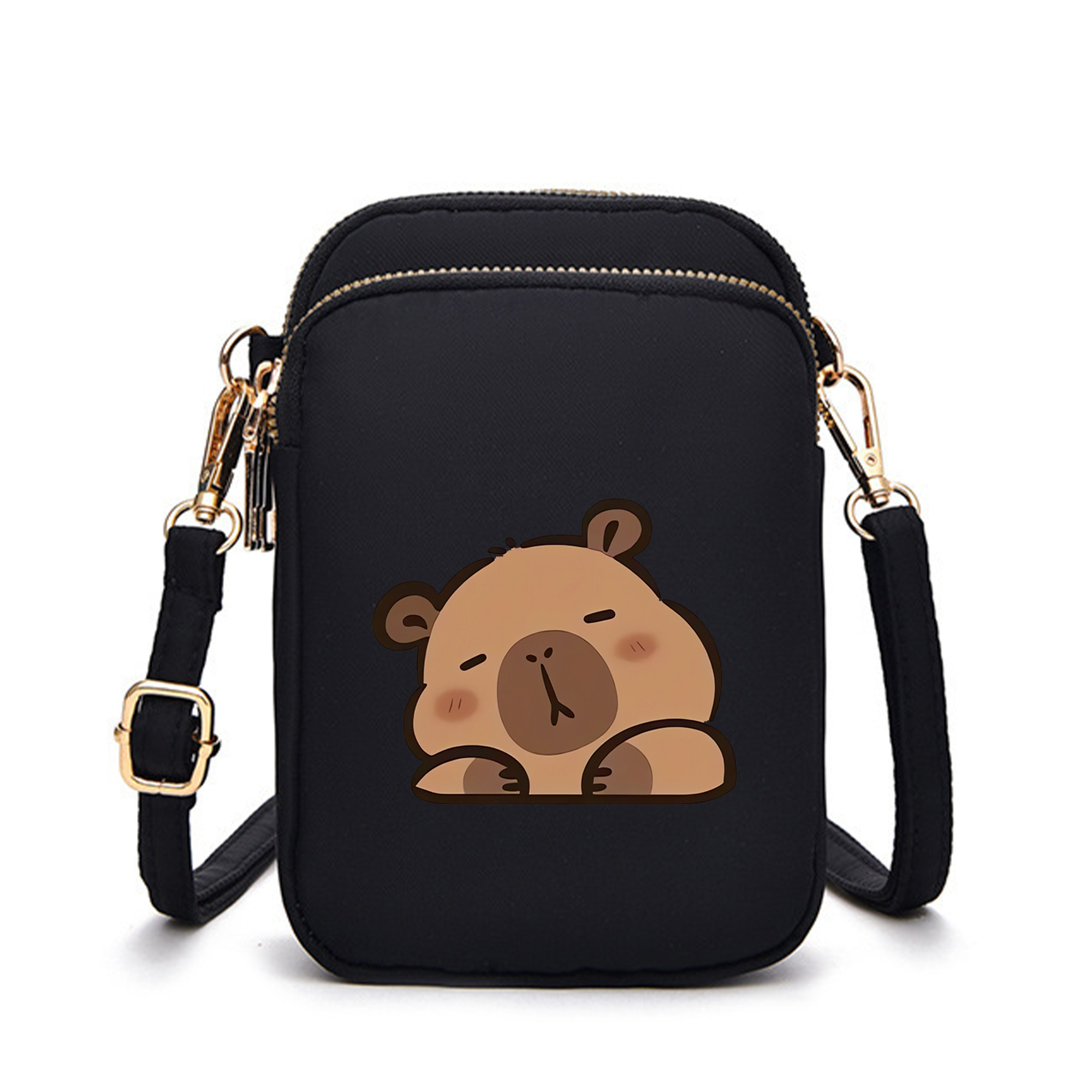 Image of Capybara Print Crossbody Bag, Multi-pocket Shoulder Bag Phone Bag, Multifunctional Coin Storage Bag With Headphone Jack, Suitable For Occasions