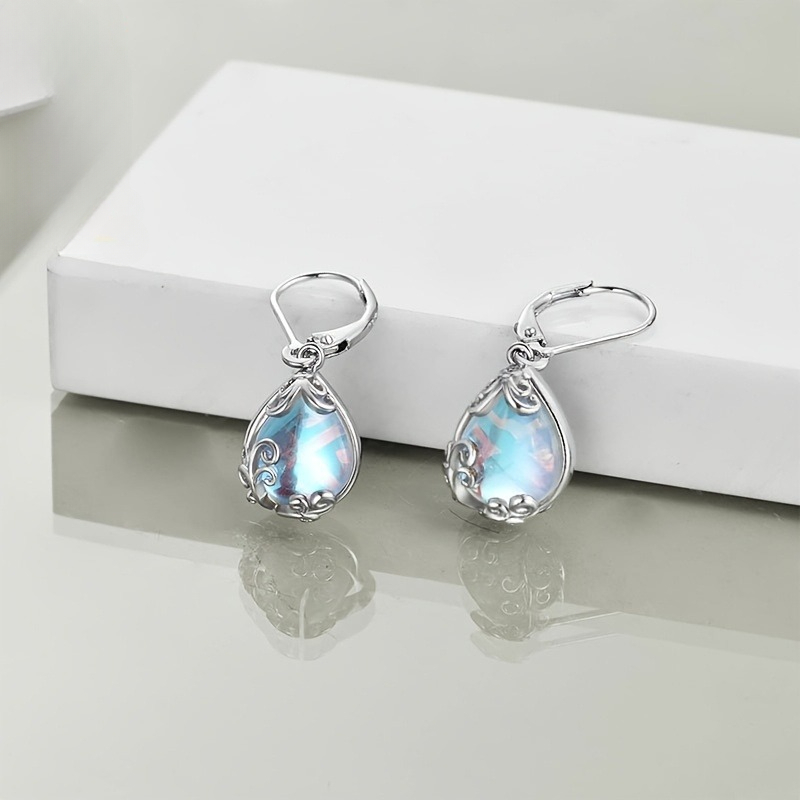 E-shop 2er-Set Mondstein -Tropfen Anhänger Ohrringe für Damen, Natürliche Wasser-Tropfen Ohrringe, Exquisite Schmuckstücke, geeignet für alle