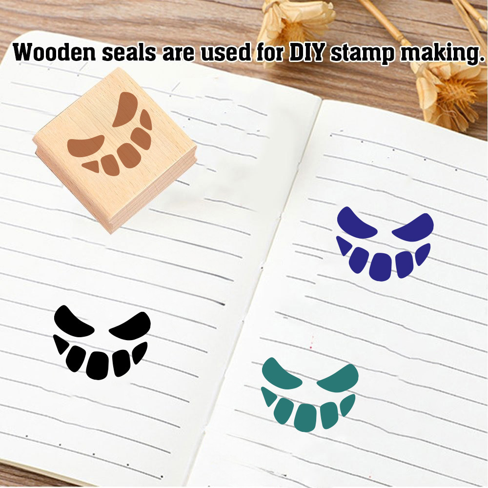 Vintage Halloween Pumpkin Scary Face Wooden Rubber Stamp