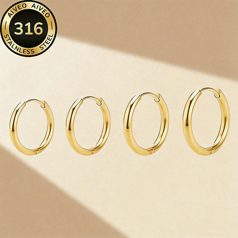 TEMU 4pairs High-quality Stainless Steel Golden Earrings, Hypoallergenic, Anti-fading, Easy And Elegant, Suitable For Everyday Wear Or Party Fashion