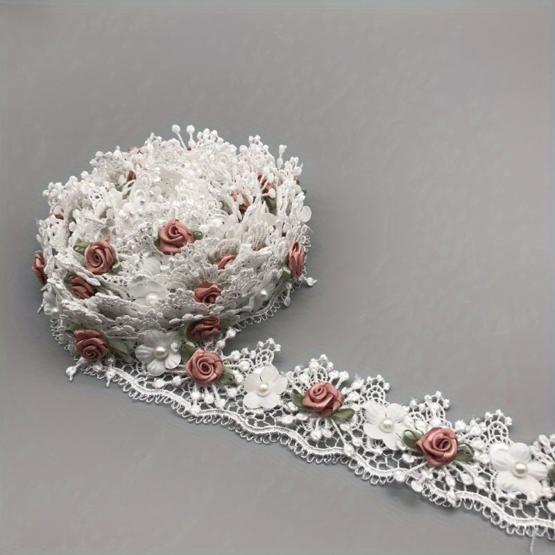 E-shop 1 Yard 4,5 cm breite, exquisite Mode-Spitze mit Blumen, Perlen, kleiner , für Kleidung, Vorhänge, Brautkleider, vielseitiges Material,