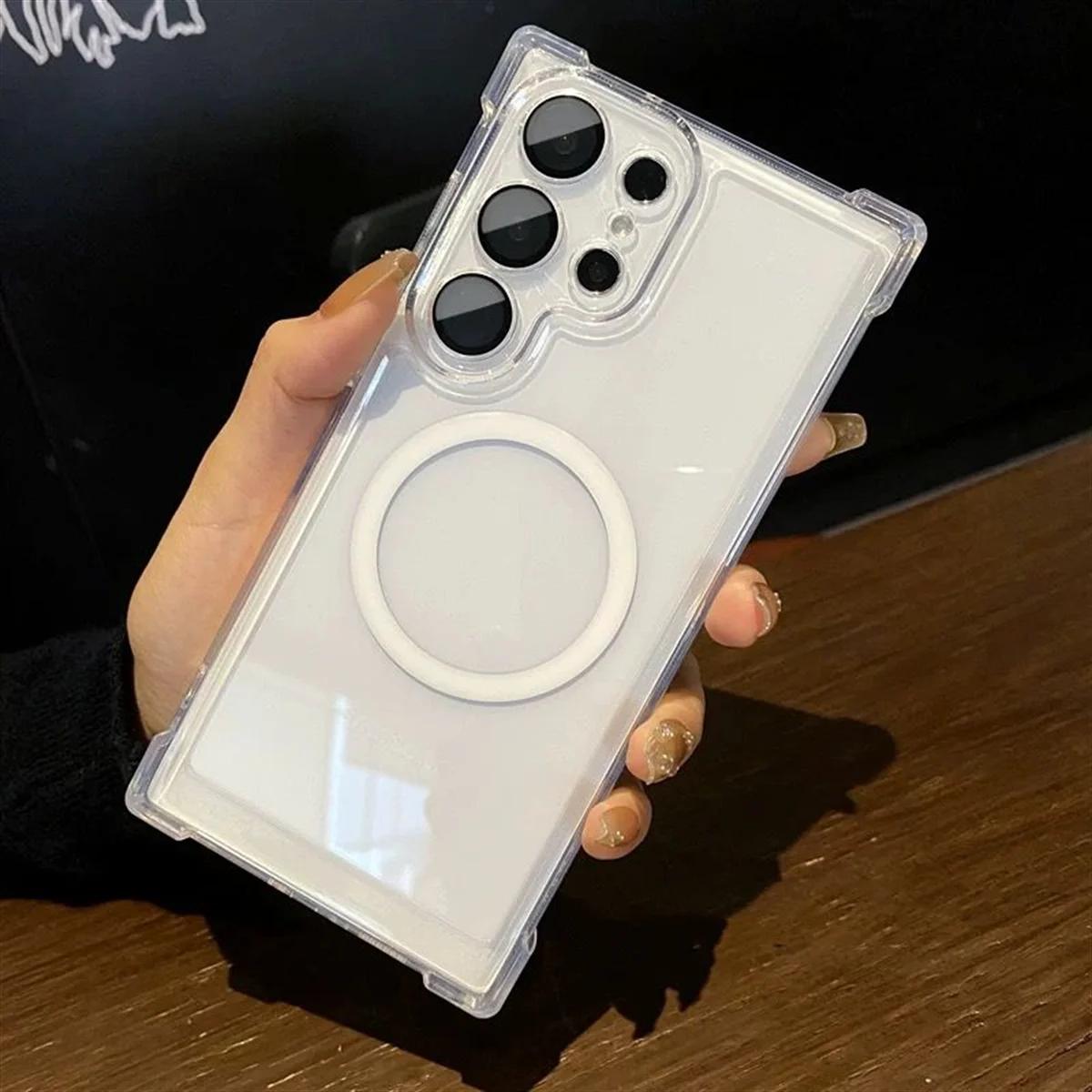 TEMU Phone Case: Luxury Buffer Impact Shockproof Transparent Magnetic Wireless Charging Phone Case Compatible With Compatible With Galaxy S26 Ultra