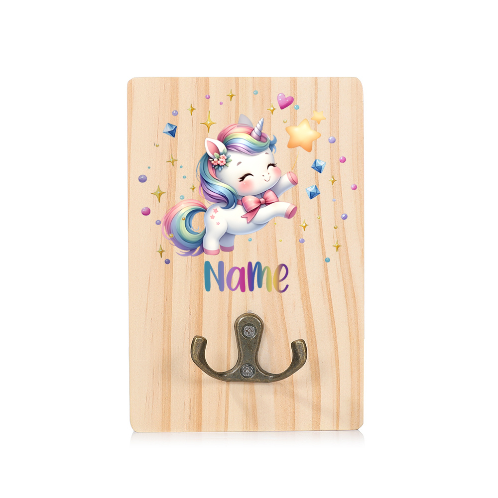 TEMU 1pc Personalized Adorable Unicorn Pattern Wood Hook, Custom Name Wooden Wall-mounted Coat Rack, Cute Room , Wooden Hooks, Clothes Hooks, Bag