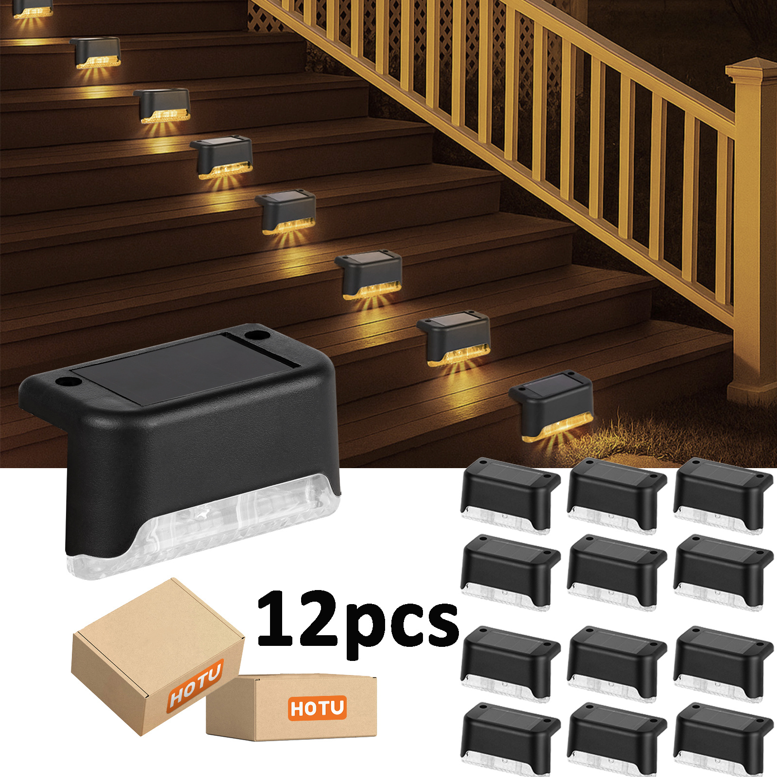E-shop HOTU 7/10/12 Stück Solar-Stufenlichter – Warmlicht, Außen-Treppenlichter IPX4, solarbetriebene Geländerlichter, helle Decklichter, Zaunlichter
