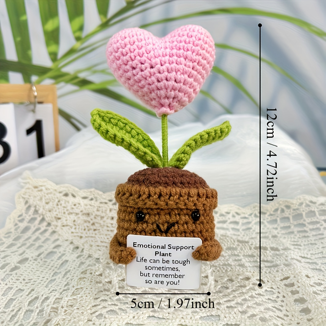3pcs Handmade Soft Wool Crochet Heart Pots with Sunflower Decorations
