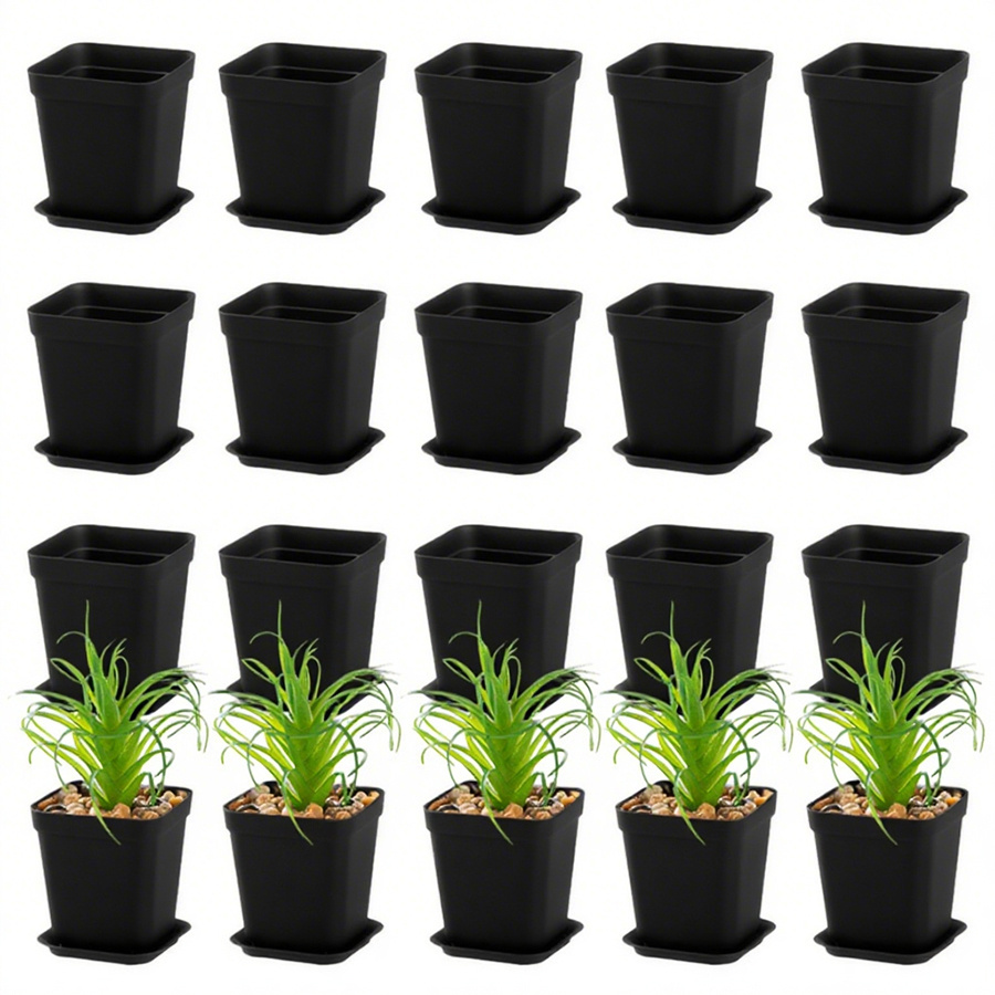 Set of 10 Black Square Pots for Flowers, Each 2.76inch, Complete with Trays, Ideal for Succulent Plants, Suitable for Home, Office, Desktop Gardening, And Balcony Decoration. Gardening Gift Home Decor