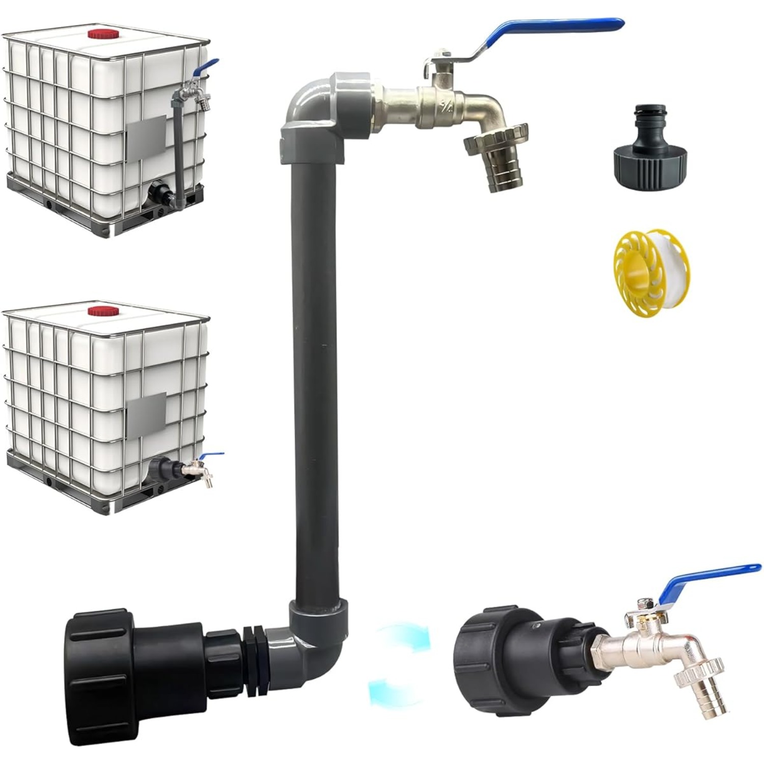 Brass Ball Valve Extension Adapter For Ibc (s60x6 Thread) With Gooseneck Spout - Durable Outdoor Valve Adapter For Rainwater Harvesting, Irrigation, And Garden Watering