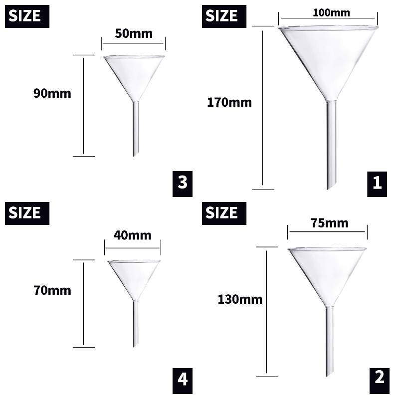 glass funnel set 4pcs lab borosilicate glass funnels 100mm 170mm length 75mm 130mm 50mm 90mm 40mm 70mm diameter
