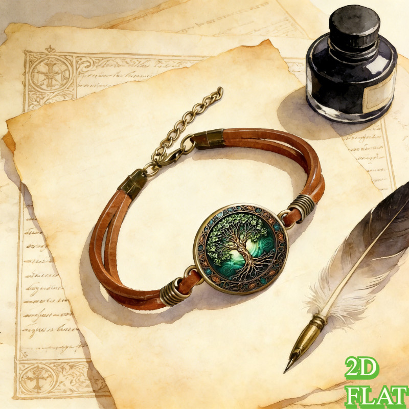 TEMU Pulsera 2D bohemia del Árbol de - Ondulada vintage desgastada en marrón y verde , adecuada para - Regalo, natural para fiestas, uso diario,