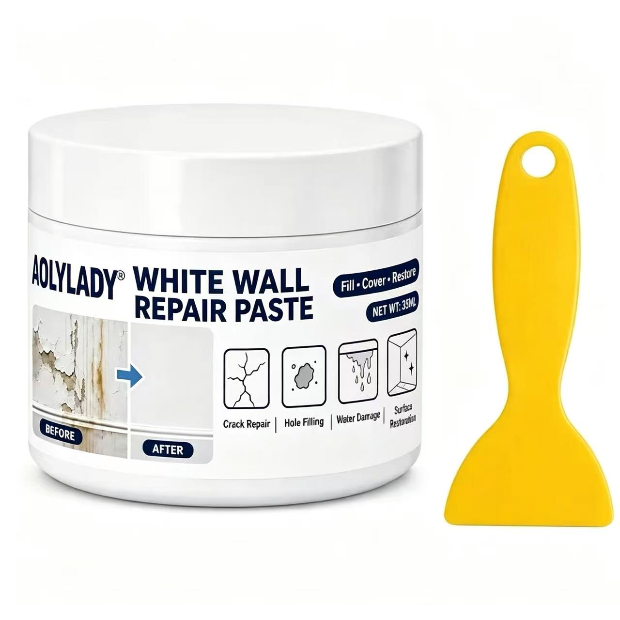 TEMU 2pcs Set - 1 Bottle Of Wall Repair Paste And 1 Scraper: Quickly Repair Peeling Drywall, Holes, And Stains Around Door And Window Frames.