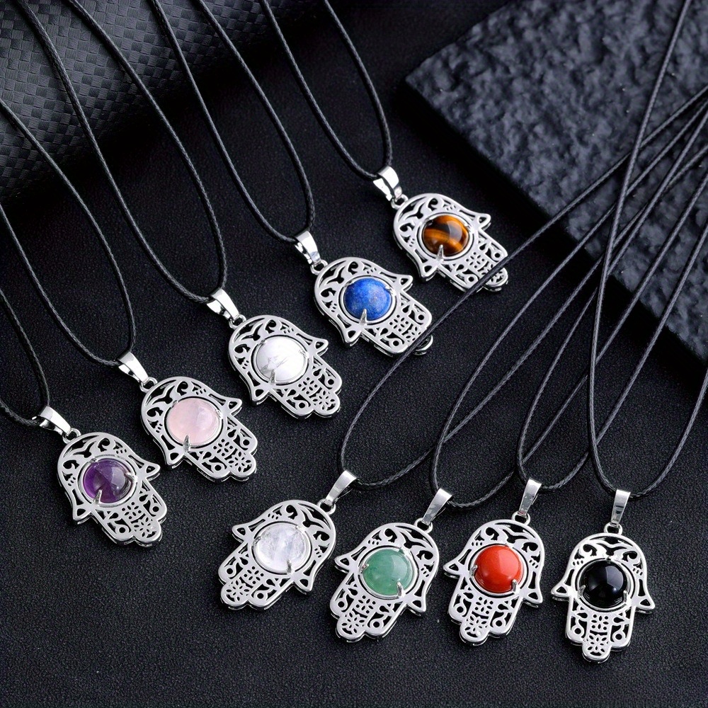 TEMU 10pcs Natural Hand Pendant Necklace Set - 5pcs Pendants + 5pcs Necklaces, Perfect Gifts For , Lovers, And Yourself, , Wear, Everyday Accessory|elegant Necklace|durable Necklace