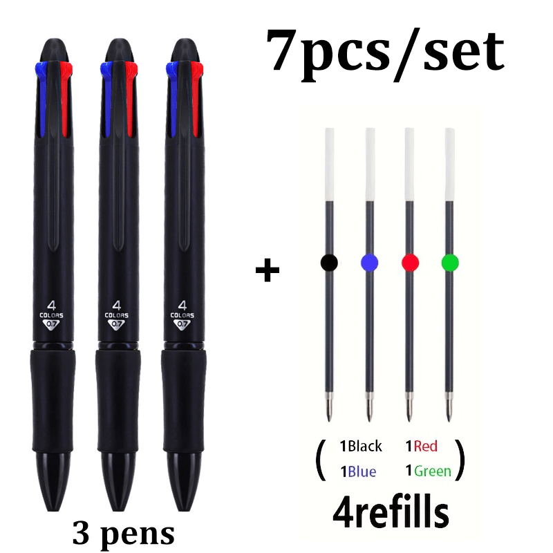 Image of 7pcs/set High-quality Four-color Retractable Ballpoint Pen 0.7mm, Smooth Writing, Fast Drying, Very Suitable For Teacher Gifts, Back To School Office Stationery Supplies