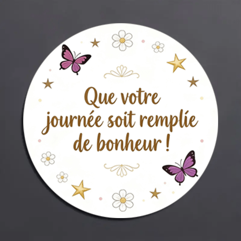 TEMU 160/480 autocollants ronds français "Que votre soit remplie de !" - Étiquettes pour petites entreprises, emballage cadeaux, boîtes cadeaux,