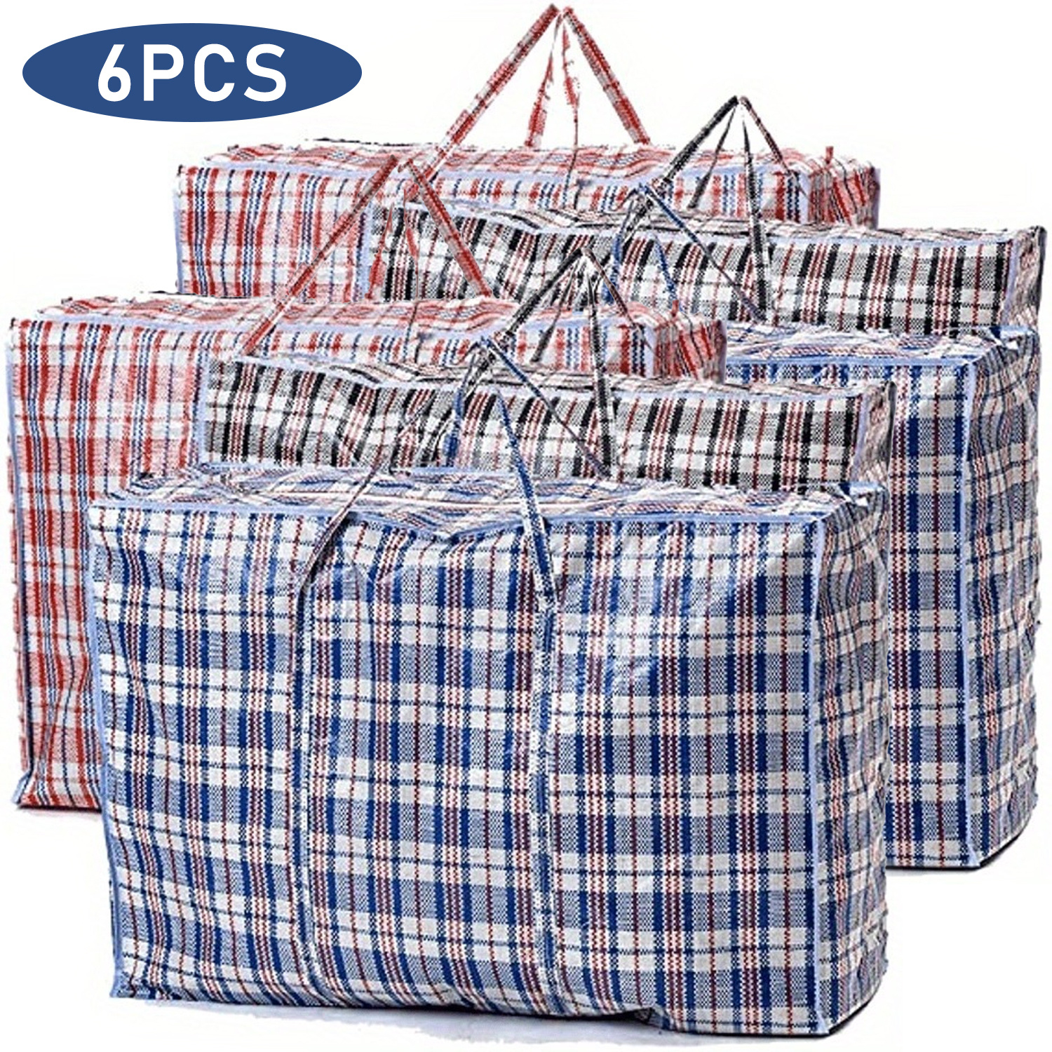 E-shop 6/12 Stück Extra Große Umzugs- und Aufbewahrungstaschen mit Reißverschlüssen, Robuste Umzugsbeutel mit Verstärkten Rucksackgurten, Tragbare