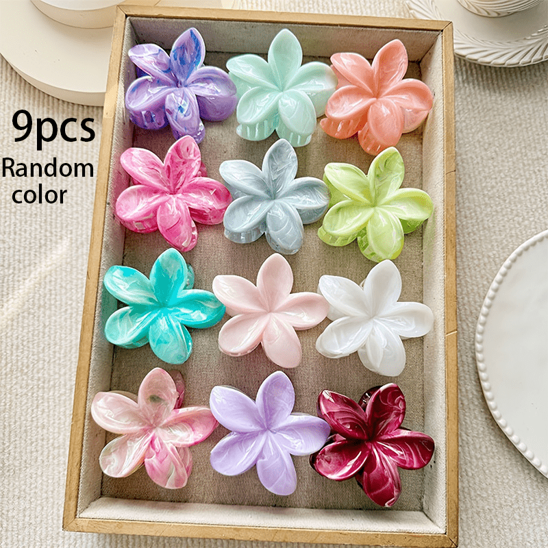 TEMU 9pcs Random Color Marble Pattern Hair Clips, Elegant Gradient Frangipani Hair Clips For Women, Stylish Hair Claw Clips For Ponytails And Half-up