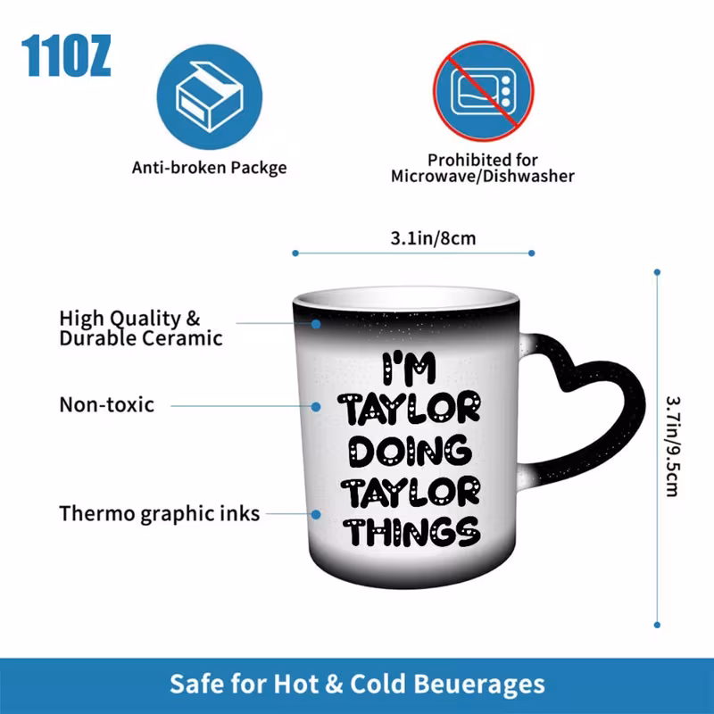 taylor themed color changing ceramic mug with iconic song lyrics signature name 11oz reusable coffee cup for ts fans hand wash only gift for christmas office music lovers 2