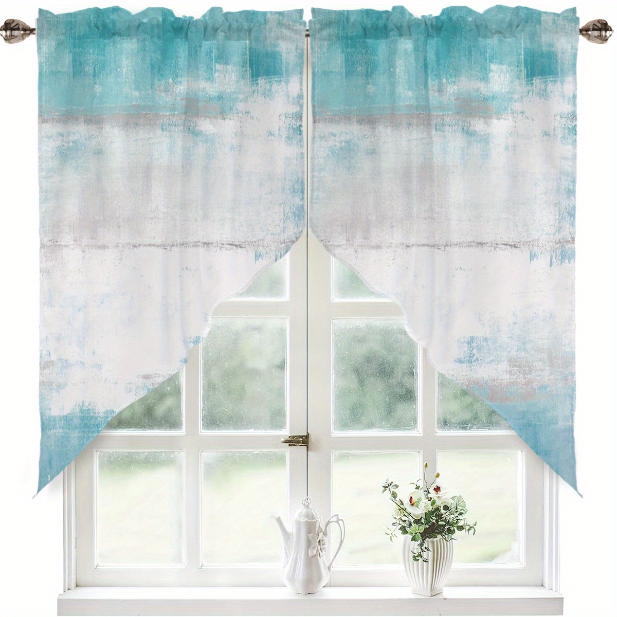 TEMU 2pcs Abstract Artistic Print Small Triangle Curtains, Kitchen Curtain Curtains Home Decor Window For Room Bedroom Decoration Decorative Valance