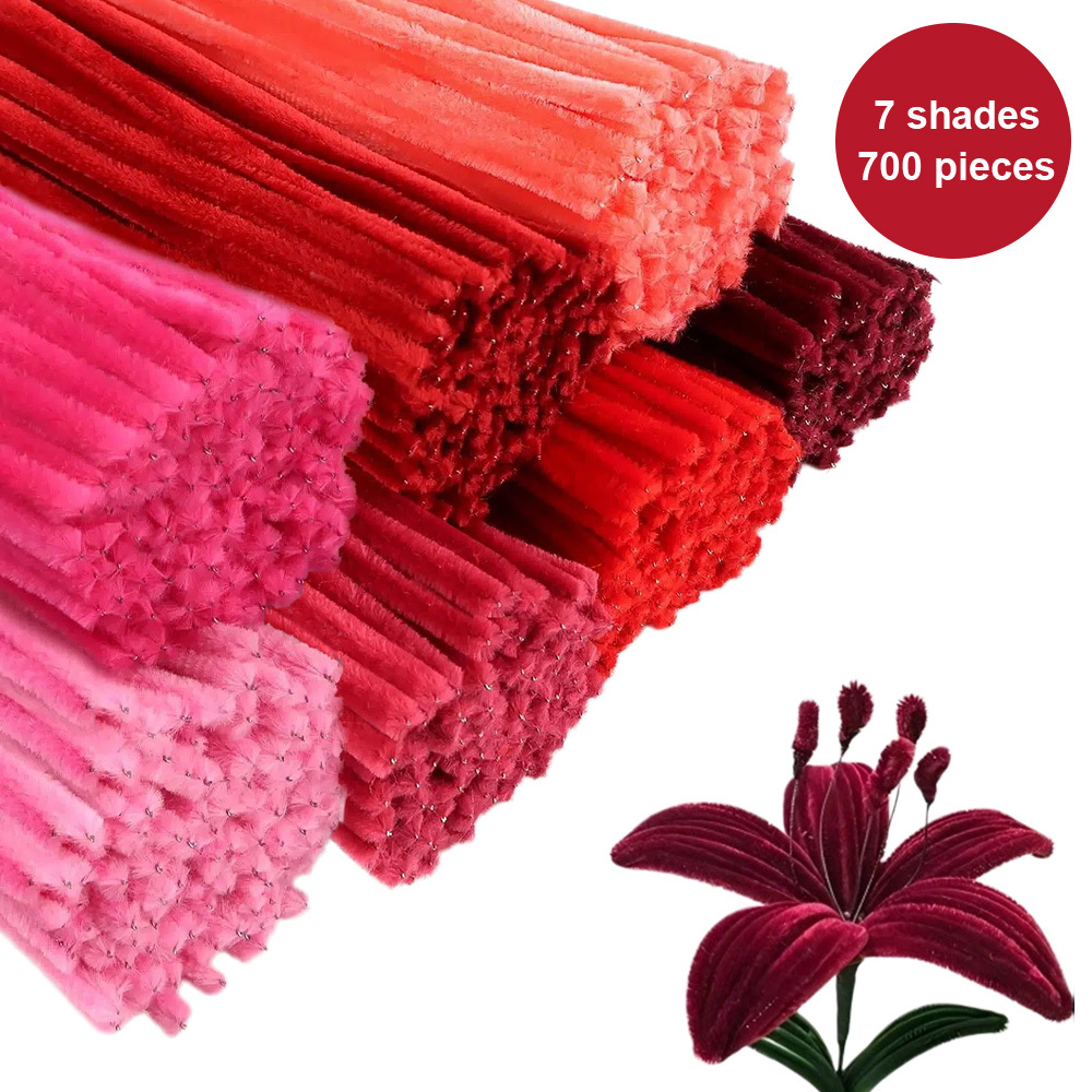 700pcs Handmade Felting Sticks Polyester Fiber Metal Wire 30cm 7 Assorted For Diy Flower Bouquets Wedding Decoration