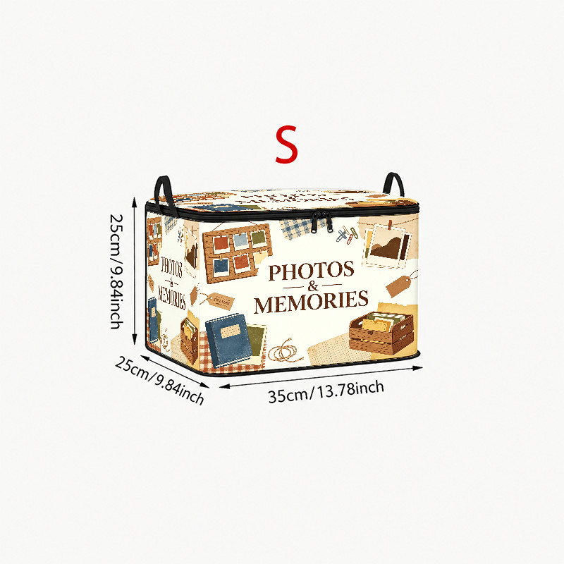 TEMU [jit] Rustic Photo Album Storage Box With Photo Wall & Handwritten - Warm Brown & Cream Farmhouse Suitable For, Keepsake Display, Seasonal ,