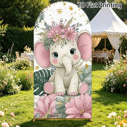 2d flat 1pc cute elephant flower arch backdrop cover lightweight with elastic banner suitable for birthday wedding bridal shower decor shower background photo booth arch decoration stand not included party supplies 2d flat