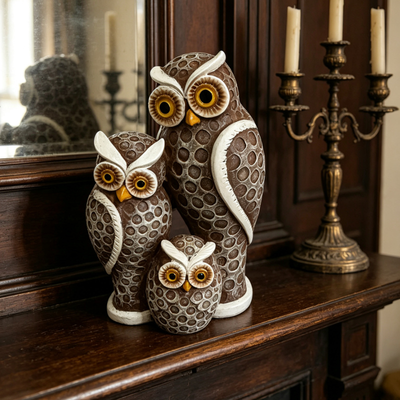 TEMU 1pc Owl Family Figurine Statue - Resin Owl Decor With & Suitable For / Use, Tabletop Shelf Decoration For Home, Wedding Gift, Housewarming