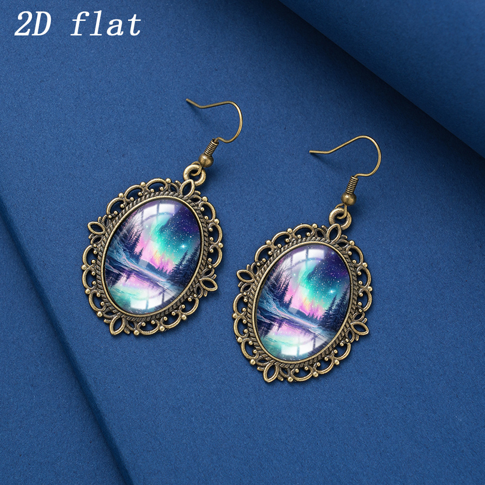 Aurora Forest Lake Reflection Pattern Glass Dangle Earrings