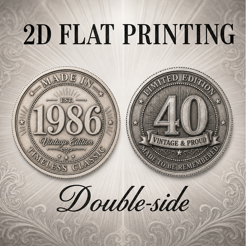 TEMU 1pc, Impression Plate 2D, Pièce Commémorative '1986 VINTAGE & 40', Pièce d'Anniversaire Décorative avec Étui de Protection Acrylique, Pièce