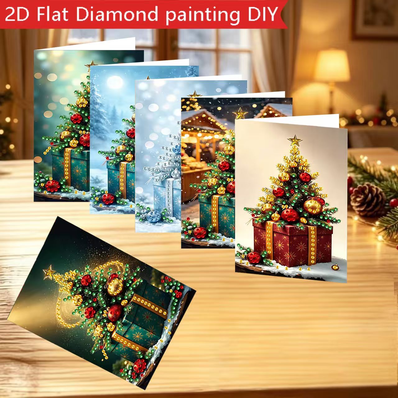 TEMU 6pcs Christmas Diamond Painting Card Kit 2d Flat Printing Craft Set For Holiday Greeting Card Decoration