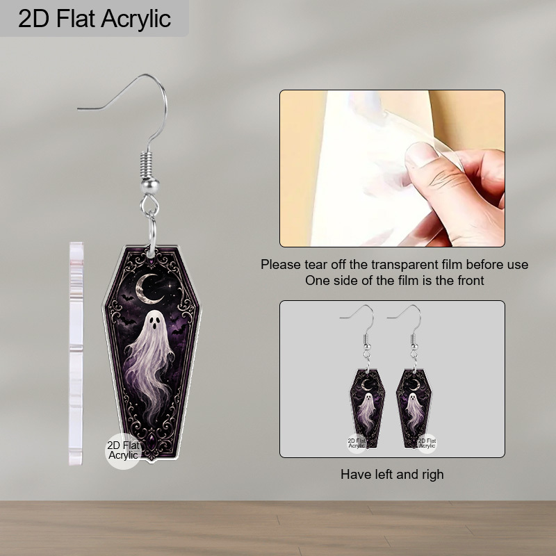Coffin-Shaped Purple Ghost Acrylic Dangle Earrings, Halloween Style