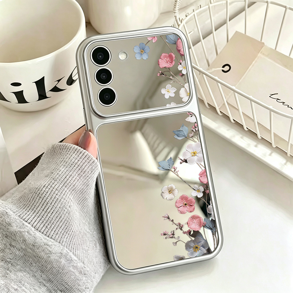TEMU para móvil con espejo de flores y hojas para for Samsung S26 Ultra S25 FE S24 Ultra S23 FE A57 A56 A55 A54 A53 A37 A36 A35 A26 A17 A16 A07,