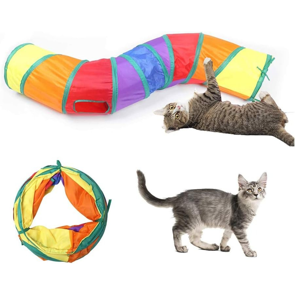 Image of 2-way Play Tunnel For Cats, Small Dogs, And Rabbits, Collapsible Indoor And Outdoor Pet Tube With Side , Interactive Hideout For Small Animals