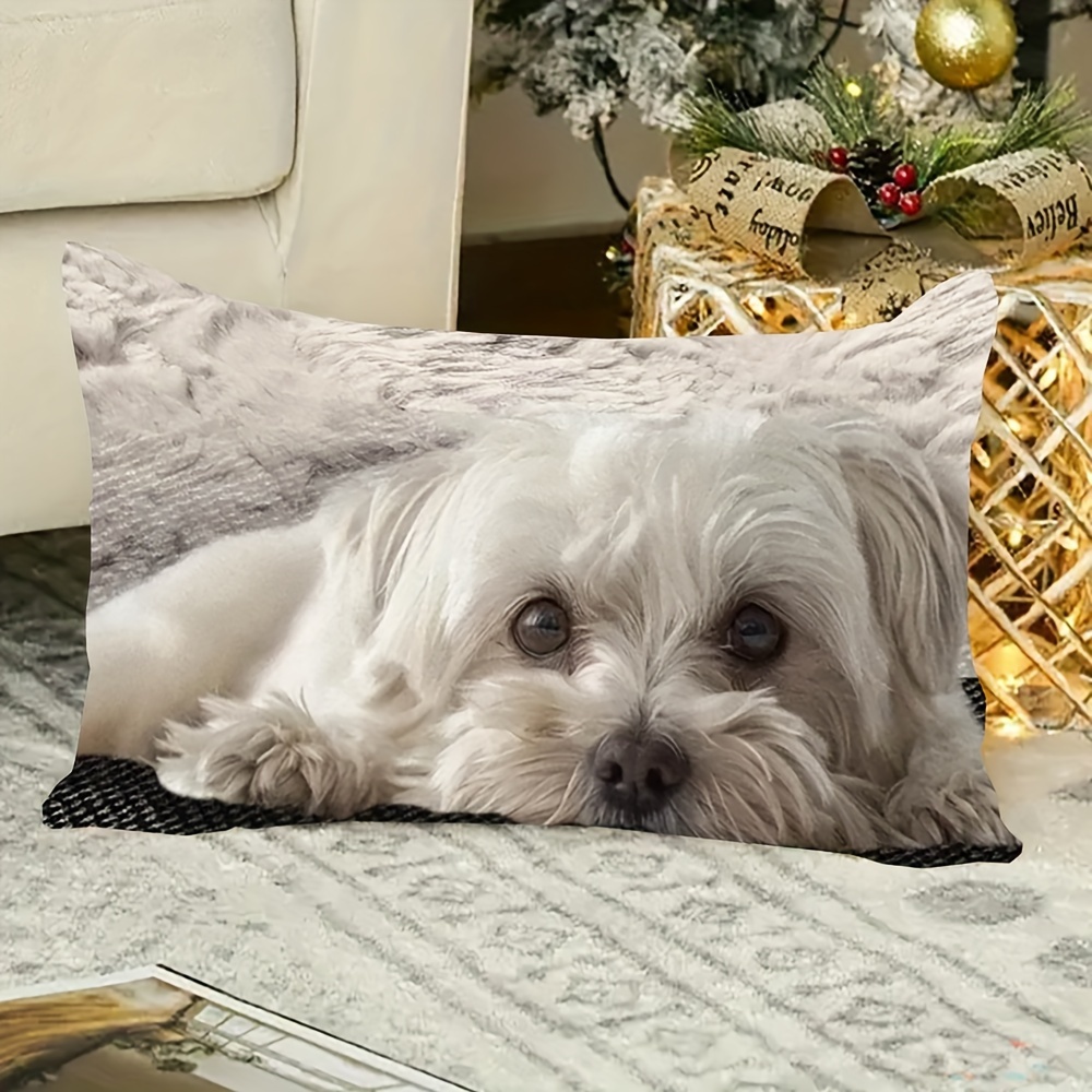 TEMU 2d Flat - 1pc, Maltese Dog Themed Throw Pillow Cover, Christmas Home Decoration, For Dog Lovers (single-sided 2d Flat Printing, No Embroidery,