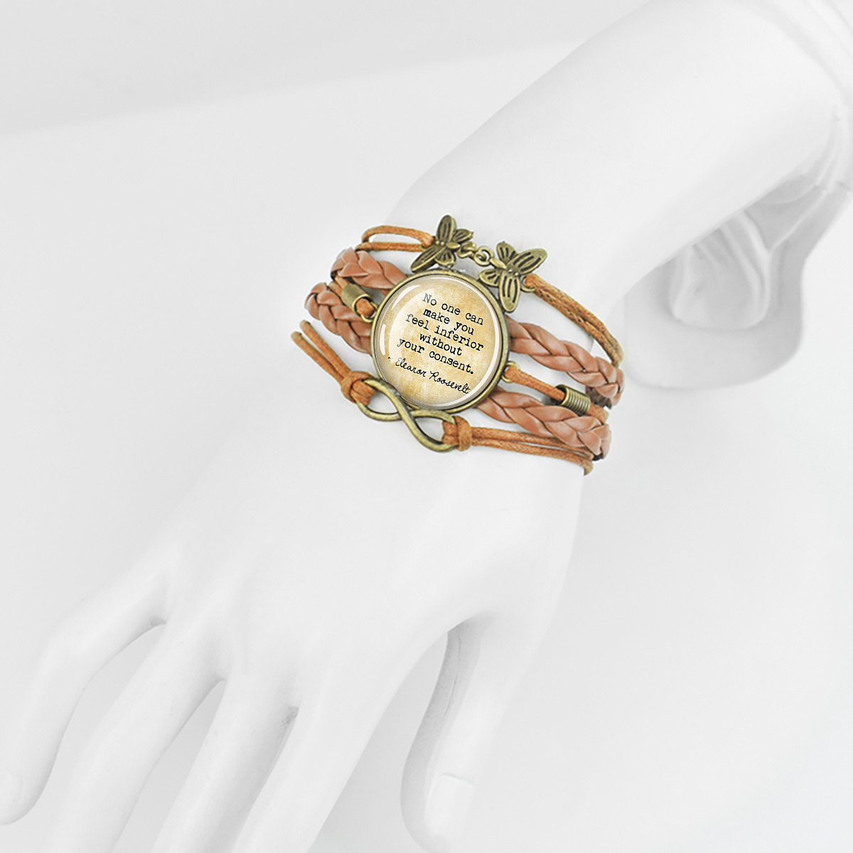 Adjustable Vintage Brown Bracelet with Dome Glass Inlay