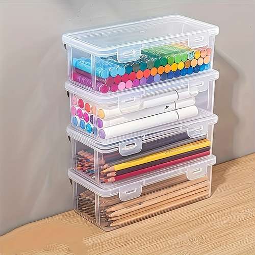 Large Transparent PP Storage Box - with a Sealed Lid, Featuring a Easy And Unadorned Surface, Lightweight And Durable, Suitable for Organizing Office Supplies, Various Small Items, Markers, Pencils, Handmade for Products