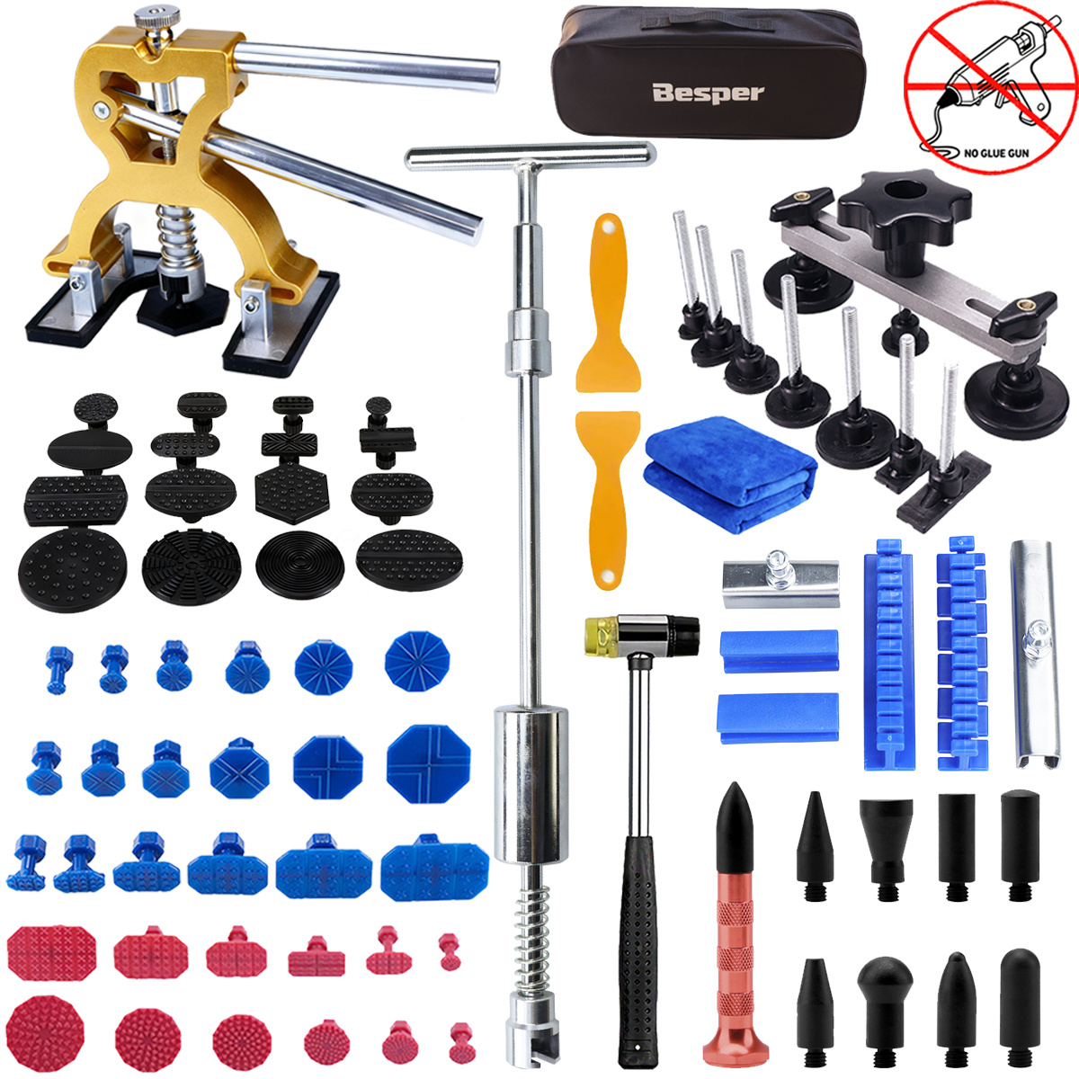 Auto Body Dent Repair Tool Kit - High-quality Reusable Dent Puller Set With Multiple Tools And Glue Tabs, Suitable For Door And Hail Damage, Paintless Car Dent Repair