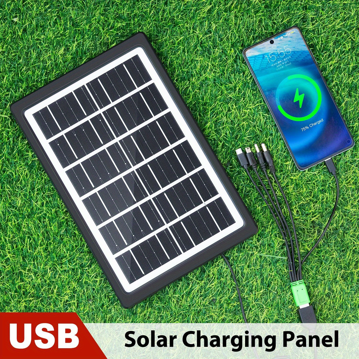 TEMU Lylting 1pc Cell Phone Solar Portable Charger-6w-6v With Multiple Interfaces Usb, For Outdoor Cell Phone Accessories, Suitable For Cell Phone