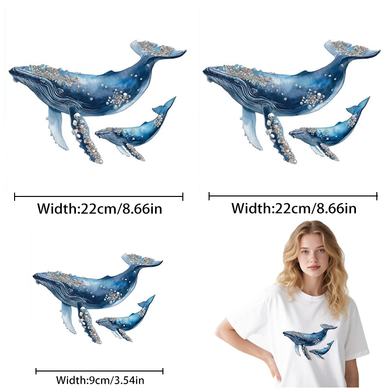 TEMU 3pcs Of High-definition Whale Pattern Heat Transfer Stickers, Iron-on Patches, Easy To Operate, Seamless , High Tear Resistance, Fade-resistant