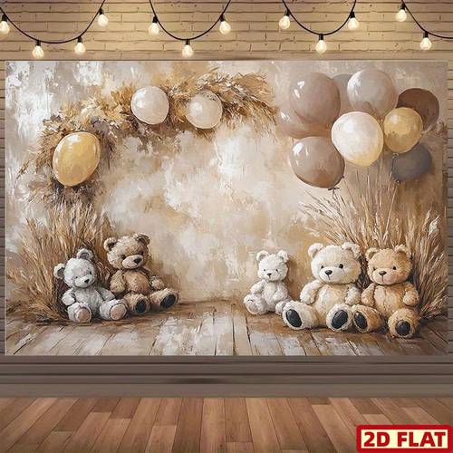 2d flat 2d flat banner 1pc teddy bear baby shower backdrop with plush toys balloons neutral party banner for birthdays showers christening tailgate decor no electricity needed multiple siz 2d flat