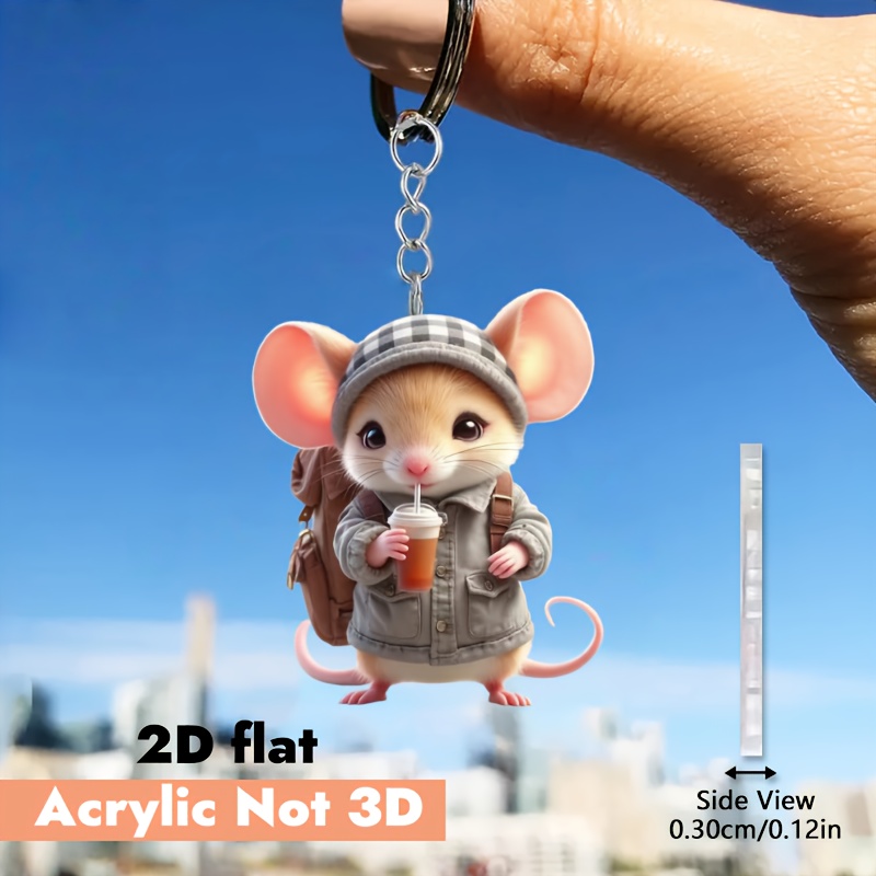 TEMU [2d Flat] [2d Flat] 2d Plane, Acrylic Keychain 1pc Set, Cute Mouse Keychain, Suitable For Pet Lovers - Lightweight Acrylic Key Ring With Coffee