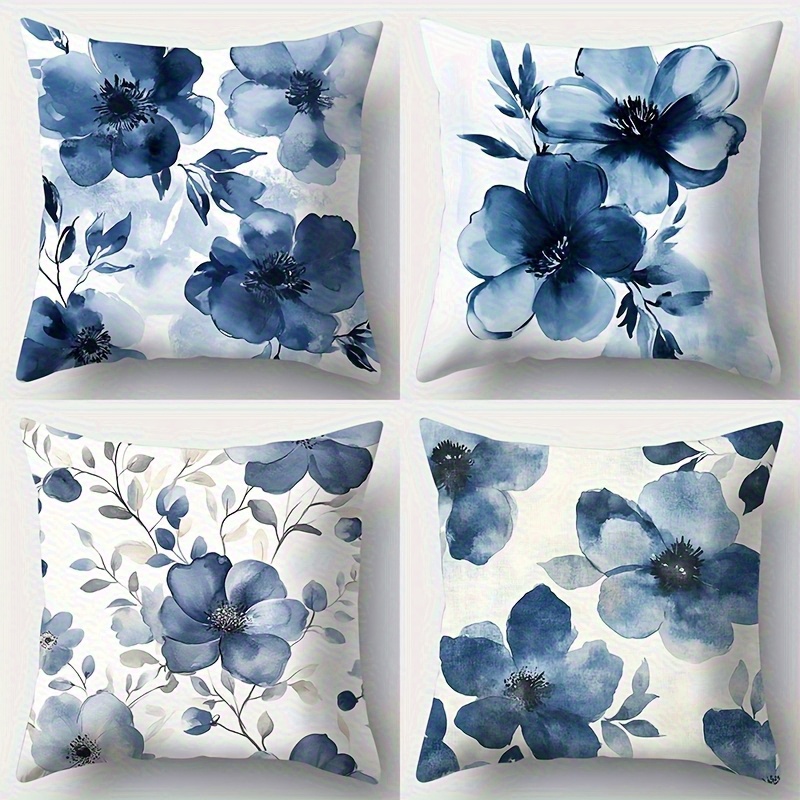 TEMU Set Of 4, Floral Pillow Covers In 3 Sizes, Single-sided Printed, Zipper Closure, Machine Washable, Suitable For Living Room And Sofa Decoration,