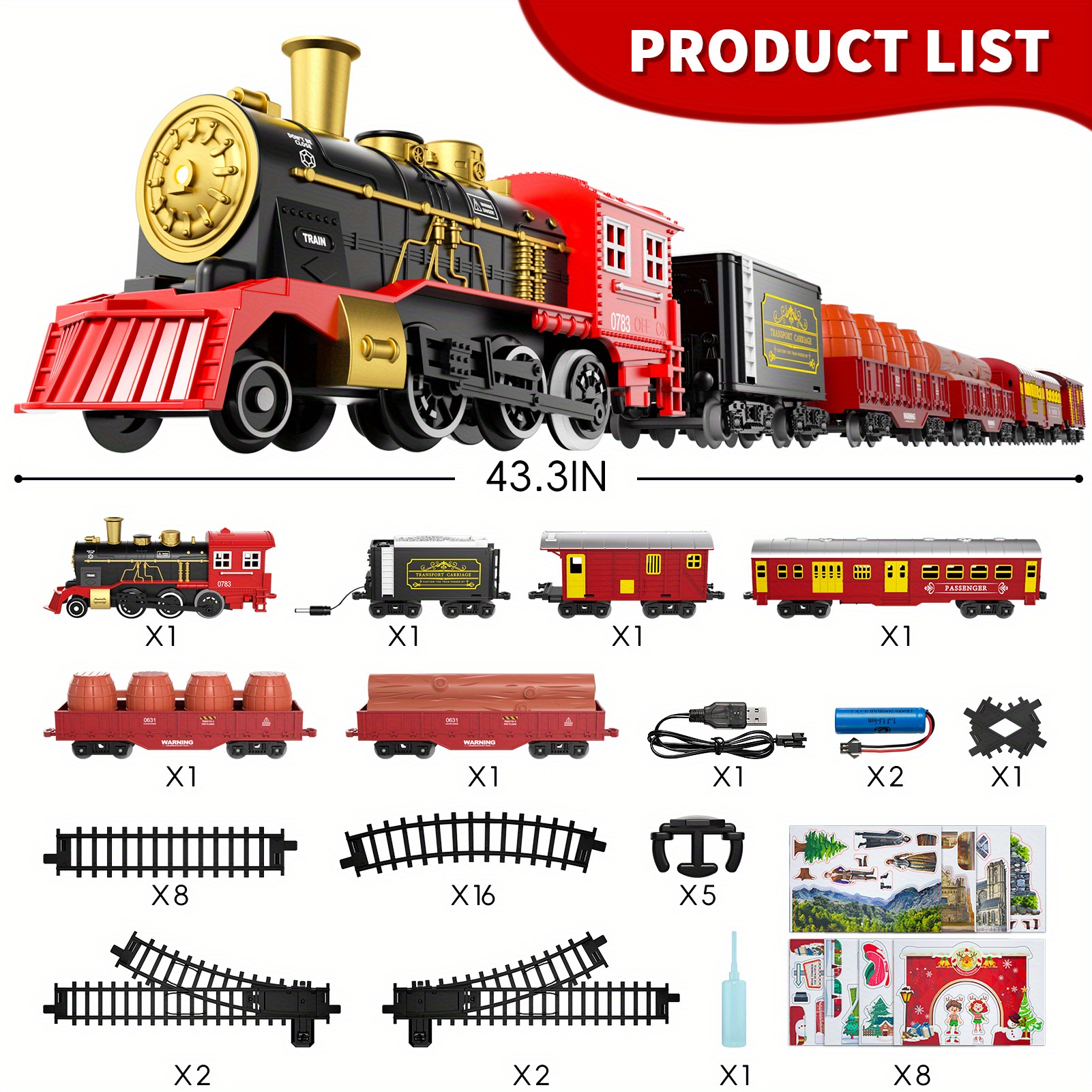 TEMU Christmas Train Sets Toys For Kids With Smokes, Include 6 Car And 28 Tracks, Christmas Train Set Toys Birthday Gifts For 3 4 5 6 Year Old Boys