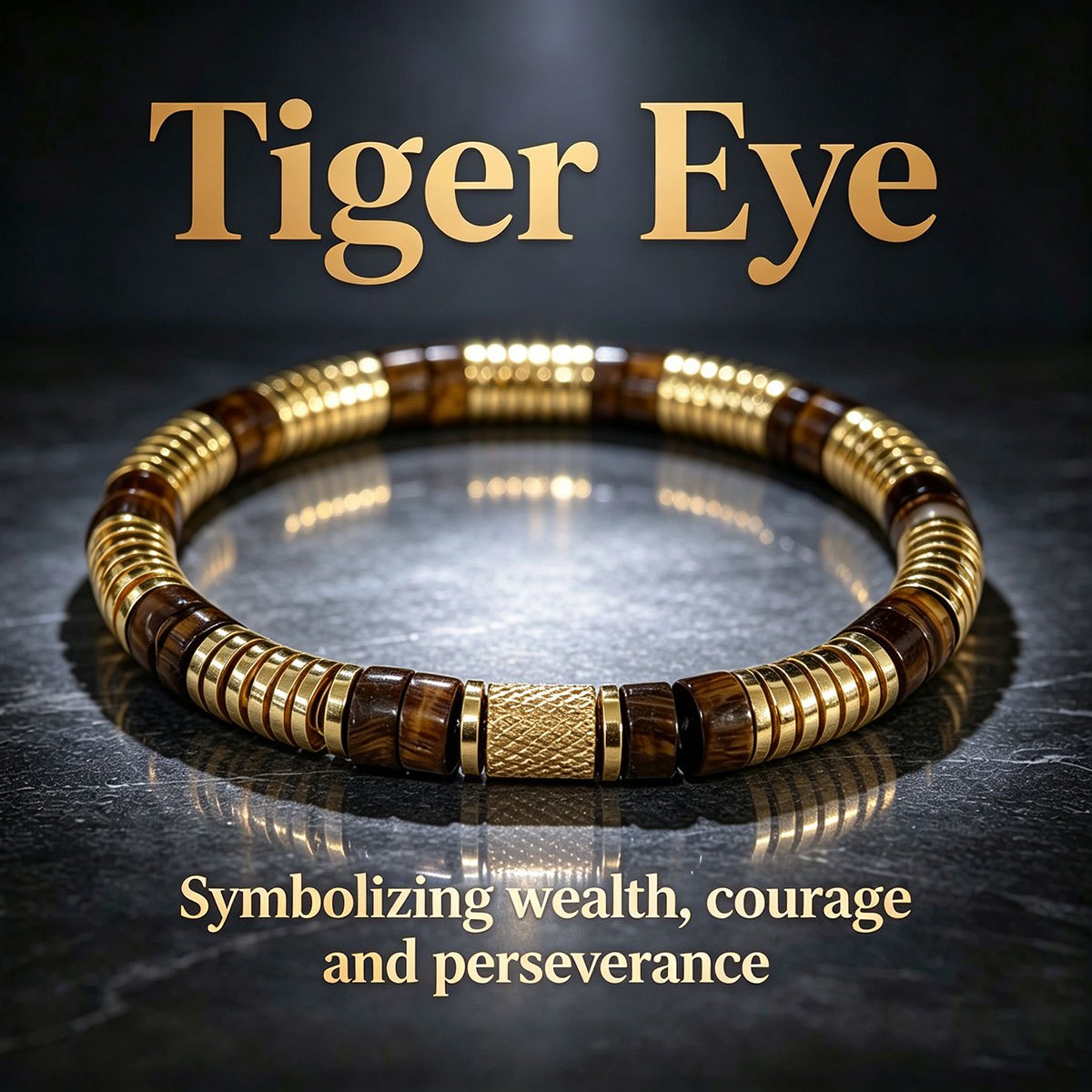 TEMU Natural Tiger Eye 8mm Beaded Stretch Bracelet For Men Women, Golden Spacer Disc Bead Bracelet, Symbolizing Wealth , Handmade Stackable Jewelry
