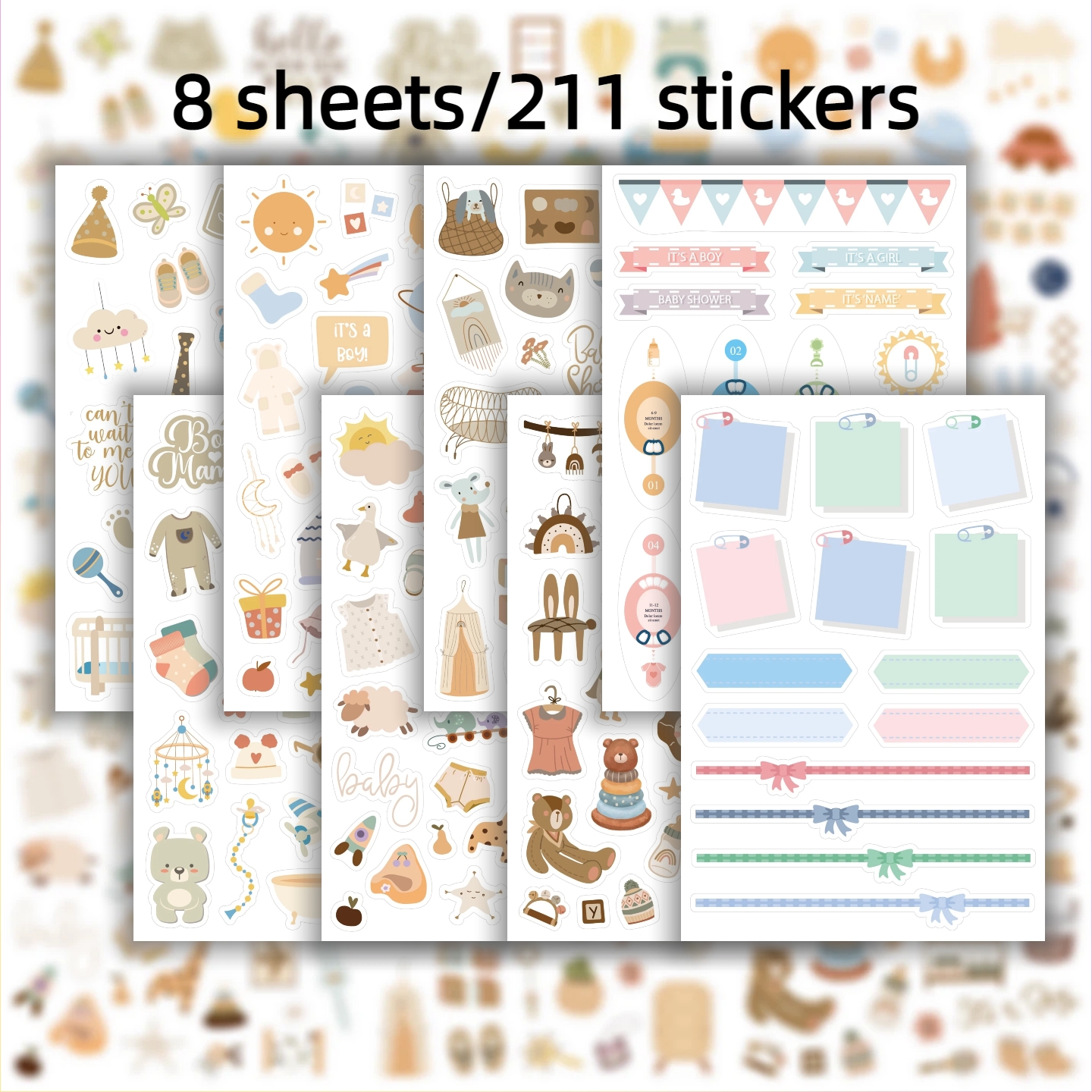 E-shop Aufkleber Set - Über 200 süße Cartoon Aufkleber, geeignet für Scrapbooking, Wachstumsalben, Partydekorationen und monatliche Wachstumsprotokolle