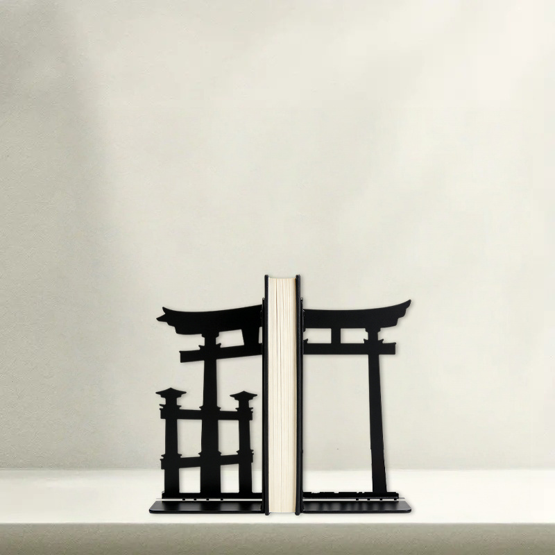 TEMU di fermalibri in metallo, fermalibri in ferro battuto - Motivo silhouette Torii, porta libri e organizzatore da scrivania a tema , fermalibri in