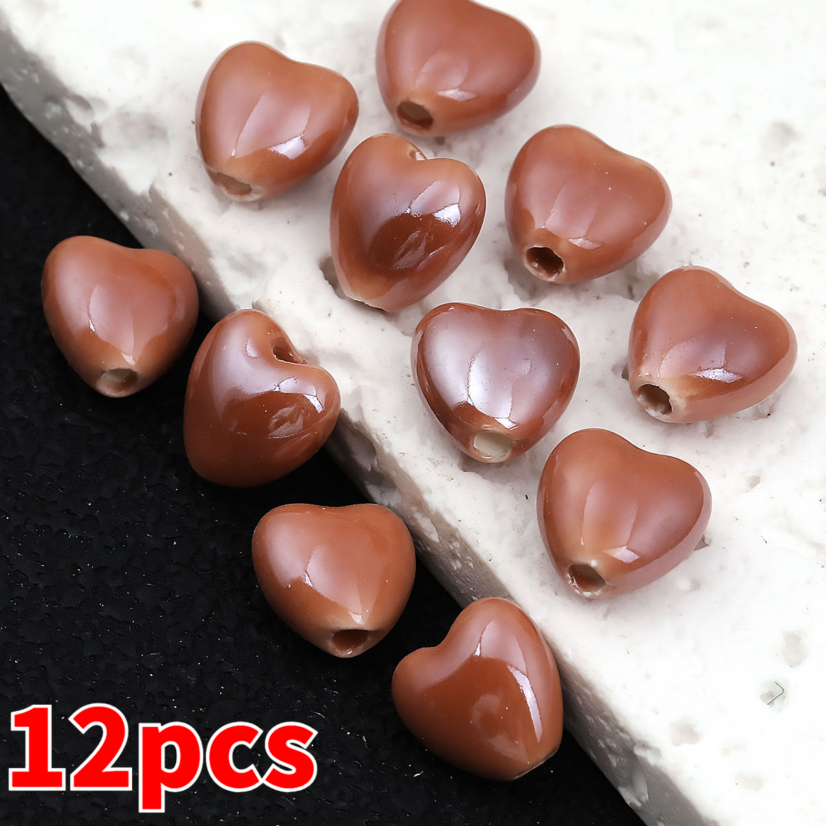 12pcs Heart-Shaped Ceramic Beads for DIY Jewellery Making