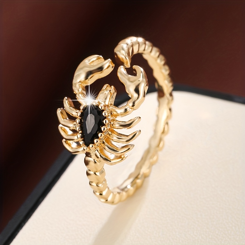 Image of Luxury Jewelry Fashion Vintage Open Adjustable Ring Inlay Black Synthetic Zirconia Rings For Women Daily Wear Halloween Party Banquets Gift